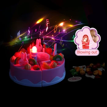 37-75шт торта играчка преструвам се играе готвене набор от хранителни играчки за деца, подарък моделиране на торта за рожден ден със светлина и музика