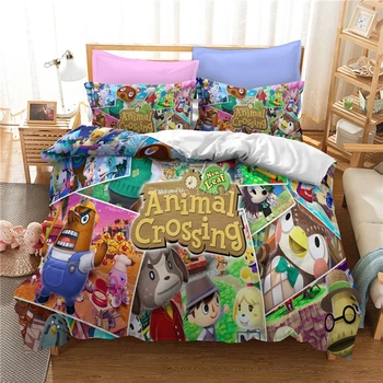 3D cartoon Кралица King Size комплект постелки Animal Crossing Game Printing чаршаф и одеало комплект спално бельо за деца възрастни