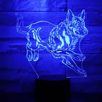 3D LED Night Light немска овчарка е куче със 7 цветове на светлината, за да украсят дома лампа невероятна визуализация оптична илюзия
