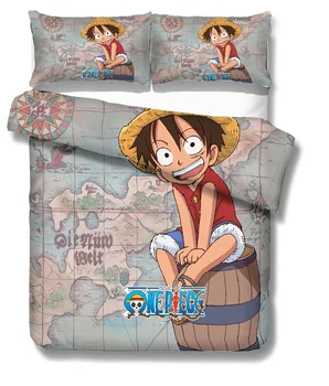 3D аниме едно парче комплект постелки Luffy Print Home Comforter Set ретро карта компас пухени комплект момчета момичета единично двойно легло