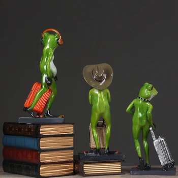 3D Жаба с куфар скулптура фигурки Kawai занаяти декорации за дома смола жаба фигурки начало аксесоари за хотели