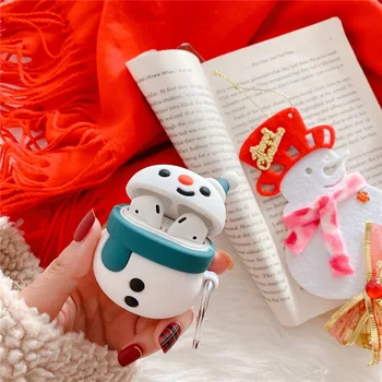 3D Коледен Снежен човек калъф за Airpods 1 2 слушалки, кутия с капак мек Bluetooth Безжична защитен калъф за Airpod