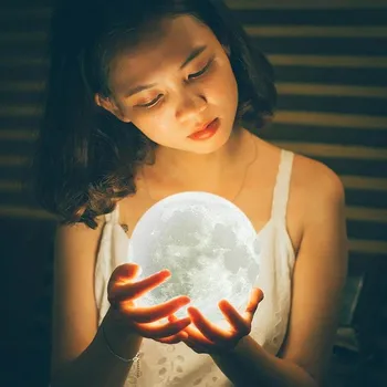 3D Лунна лампа Night Light LED Remote Touch Control акумулаторна персонални Хронометражная Луна 16 цвята Light Gift