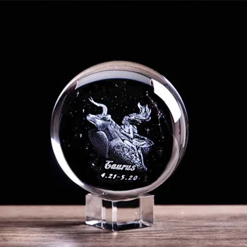 3D фигурки Телец кристална топка Съзвездие ангел статуетка натиснете дебели стъклени топчета обхват на Фън Шуй Глобус домашен арт декор