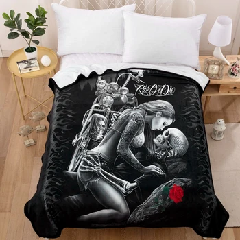 3D Черно одеяло мотоциклет череп Секси Роза полиестер хвърлят одеяла за бебето възрастен легло, диван, хвърля меки