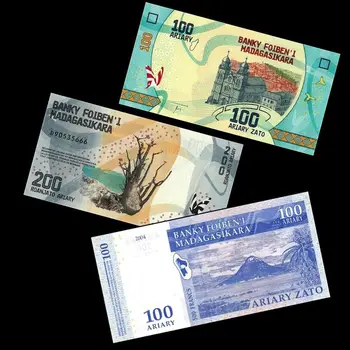 3шт Мадагаскар банкноти UNC, истински оригинал (но изтекъл срок на годност, от използване в днешно време) оригинален свят Забележка подарък