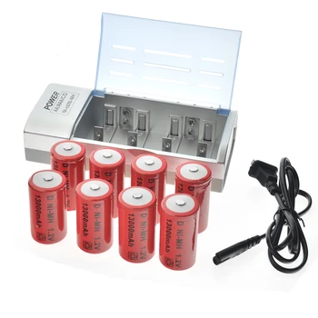 4/6/8pcs C Size D Size 9V Ni-MH акумулаторна батерия + зарядно устройство 10000/13000mAh LCD + батерии EBL Battery C D Size with US Plug