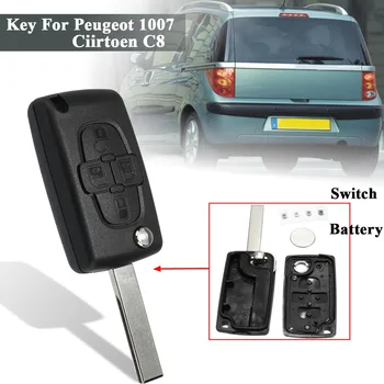 4 бутона flip Floding Remote Key Fob Shell Case ключодържател за Peugeot 1007, за Citroen C8 Uncut Blade с батерията CR1620