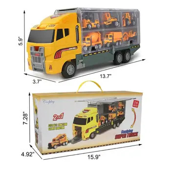 4 типа на Big Truck Mini Diecast Alloy Car 2in1 Model Engineering Toy превозни средства Carrier Truck with Ejection & Carry Function подаръци