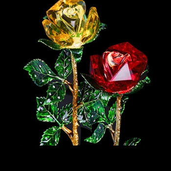 4 Цвят Crystal ВАЗа Роза Фигурка Златисто-Зелени Листа От Рози Украшение На Дома Рожден Ден, Сватбен Подарък