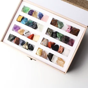 40 вида много смесени природни кристали каменна камък минерали проба груб скъпоценен камък, мини на камък рейки исцеляющий подарък с кутия