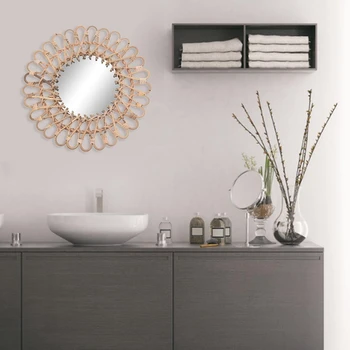 40 см скандинавски оплетка стенно огледало от ратан кръгла тоалетен огледало начало хол, баня декор стенно огледало
