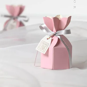 40шт Тифани и розов цвят ВАЗа с форма на книжен подарък кутия сватбена кутия шоколадови бонбони шоколадови кутии Baby Shower Favor Кутия с панделка