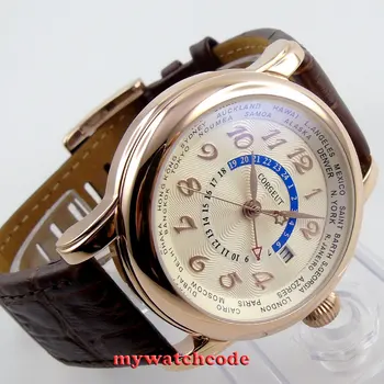 43 мм corgeut розово златен циферблат GMT кожена каишка автоматично мъжки дамски часовници Cor38