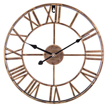 47 см ретро ковано желязо стерео римска цифра стенни часовници безшумни висящи часовници за декорация на дома-ретро златен/черен/сребро ретро