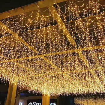 4M 8М 12М 16M 20М Коледна гирлянда LED завеса icicle приказните светлини, висящи от 0,6 м коледни светлини на гирлянда на прозореца декор