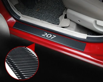 4шт въглеродни влакна вратата на колата на прага на тампон плоча декор етикети за Peugeot 206 207 208 306 307 308 508 106 107 108 2008 3008 5008