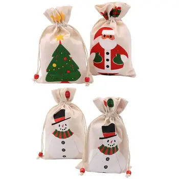 4шт Коледен подарък чанта бонбони Drawstring чанти бижута Ябълка опаковки чанти чанта Коледно парти украса полза
