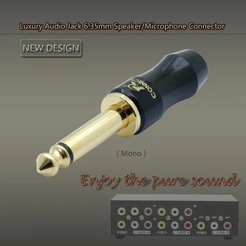 4шт мед 24-каратово Злато Жак 6.35 микрофон включете 6.35 мм моно мъжки монтаж на проводници конектор гладко покритие аудио говорител на щепсела