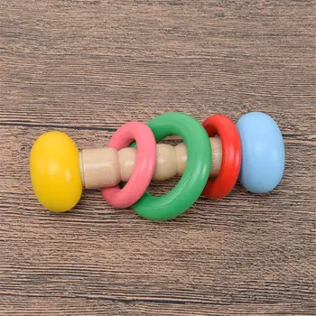 4шт Монтесори дървени дрънкалки държи дрънкалка ръчно камбанка подарък, детски играчки, дете на детската играчка