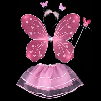 4шт фея принцеса пеперуда Крила детски костюми комплекти пръчка лента за глава Туту пола, танц, костюм за партита