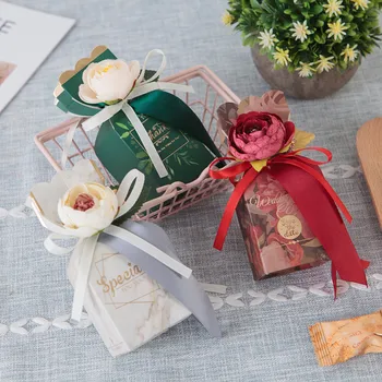 5 бр. ВАЗа с форма на капка бонбони подарък кутия картонена кутия сватба хартия за опаковане на подаръци Mariage цвете кутия с цвете и панделка