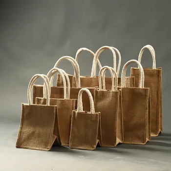 5 бр. големи джутовые чанти с дръжки от памук бельо пазарска чанта партия кутия за опаковане на подаръци за бутилки вино