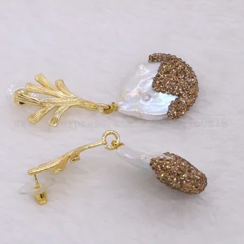 5 двойки естествени перли обеци проправи злато планински кристал капка обици виси обеци ръчно изработени друзы на бижута, скъпоценни камъни за дама 2257