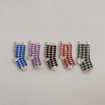 5 двойки/лот бебешки момчета момичета памучни каре чорапи новородено Toddle младенческие деца есенни чорапи за деца 1-6 години чорапи