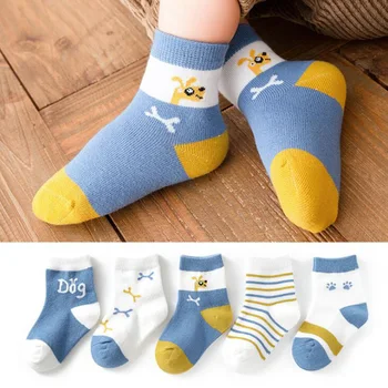 5 двойки/лот детски памучни чорапи Есен Зима Пролет деца, момчета и момичета топли средни чорапи карикатура ивица спортни чорапи