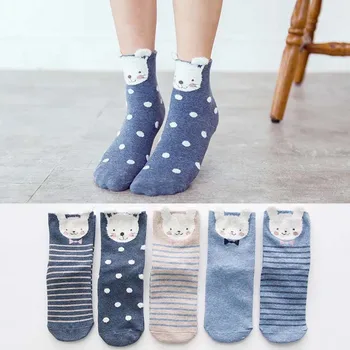 5 двойки лот пакет Дамски чорапи ново записване стерео ухото карикатура на животните щастливи смешно сладки памучни чорапи перо прежда чорапи