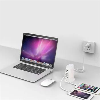 5 пристанища десктоп зарядно устройство, USB-хъб за бързо стена зарядно е съвместимо със смартфони, планшетами и друга електроника