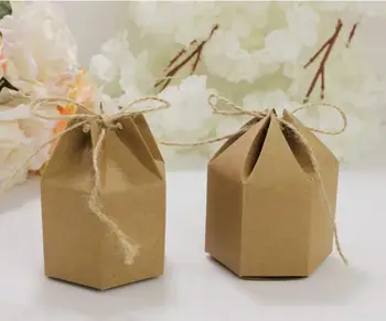 50 бр./компл. крафт-хартия пакет картонена кутия фенер шестоъгълник занаят, подарък кутия шоколадови бонбони Коледна опаковка хартиена кутия + благодарствена картичка
