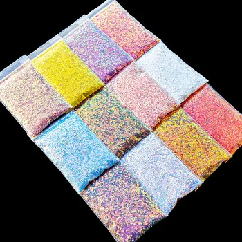 50 г/пакет нокти Хамелеон пайети лазерен блясък холограма на люспи блестка смесени блестящи тънки 12 цвята на дъгата съвети