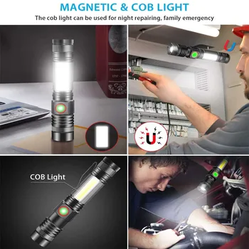 5000LM LED джоб тактическо фенерче супер ярък магнитен Факел Cob Sidelight водоустойчив мащабируем 4 режима за употреба на открито
