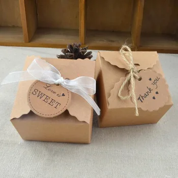 50шт крафт хартия, лазерно рязане кутия шоколадови бонбони с шоколад скоростна САМ Полза подаръчни кутии, с панделка рожден ден на Коледно парти сватбени декорации