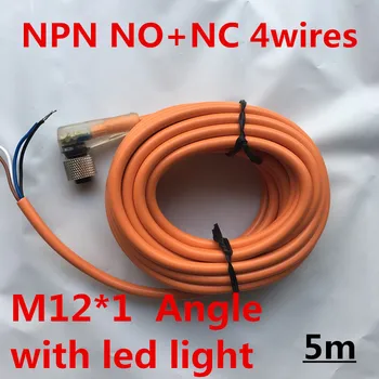 5шт 5m кабел M12* 1 NPN NO+NC 4 тел /шипове женски ъгъл женски щекер сензор конектор женски линкер двойка с led подсветка