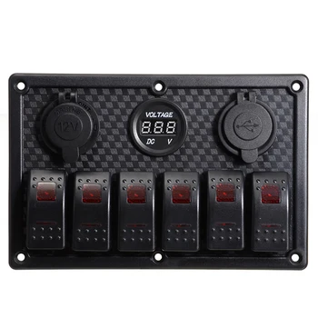 6 Gang Red LED Car Switch Panel 12V 24V автоматични прекъсвачи за защита от претоварване лодка рокер ключ комплект за дистанционно управление
