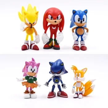 6 бр./компл. 7 см звукови фигури играчка PVC играчка Sonic Shadow Опашките герои фигура играчки за деца, играчки животни, определени Безплатна доставка