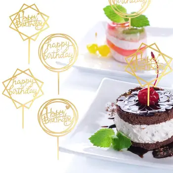 6 бр. торта Toppers мулти-смесени форми акрилни честит рожден Ден торта плодове избира десерт часа декоративни аксесоари (Mixed)