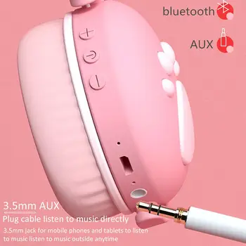 6 цвята безжични слушалки с led подсветка сладък котка ухото HiFi стерео музика сгъваема Bluetooth 5.0 слушалка за смартфон, лаптоп