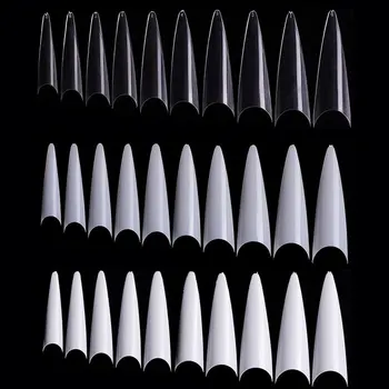 600шт Naturel бял прозрачен остър край тесен дълъг френски стил фалшиви върховете на ноктите призрак Нокът акрил фалшиви върховете на пръстите маникюр, определени