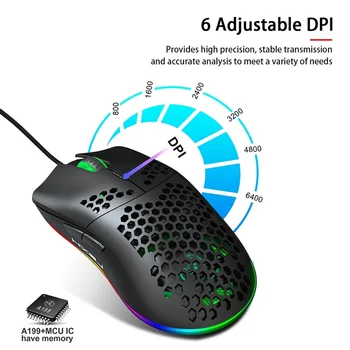 6400DPI жична мишка игри професионален 5 бутона, USB-кабел LED оптичен ергономичен дизайн Gamer Mouse за преносим КОМПЮТЪР на компютър