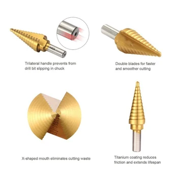6Pcs HSS Nano Gold Coated Step Пробийте Bit With Center Punch Set Hole Кътър Drilling Tool