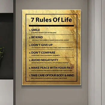 7 правила на живот мотивационни цитат платно за Живопис на стената Златен плакат вдъхновяваща стенни художествена картина интериор дневна