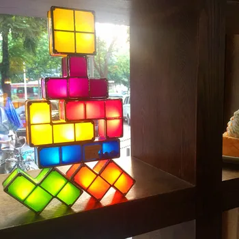 7 цвята САМ Tetris пъзел светлина Стекируемые led настолни лампи конструктивен блок лека нощ на ретро игра кула детски цветни тухли играчки