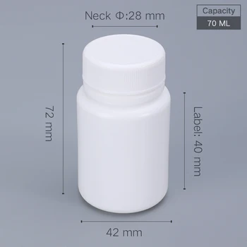 70 мл празни бутилки за хранително-вкусовата медицински хапчета Таблетки витамин капсули бутилка кръг контейнер с капак, 50 бр. / лот