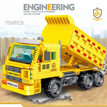 755 бр. тухли техника, строителни блокове коли на градския Инженеринг самосвал моделиране багер модел играчки автомобил САМ подаръци