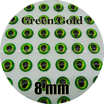 8 мм 3D зелено.Злато / Едро 600 меки монолитен 3D холографски рыбьих очите, връзването на мухи, една кука, изработване на стръв