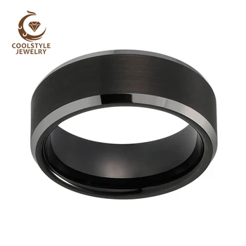 8 мм мъжки пръстен черен Волфрам пръстен с покритие четка блестящ скосени полиран comfort Fit